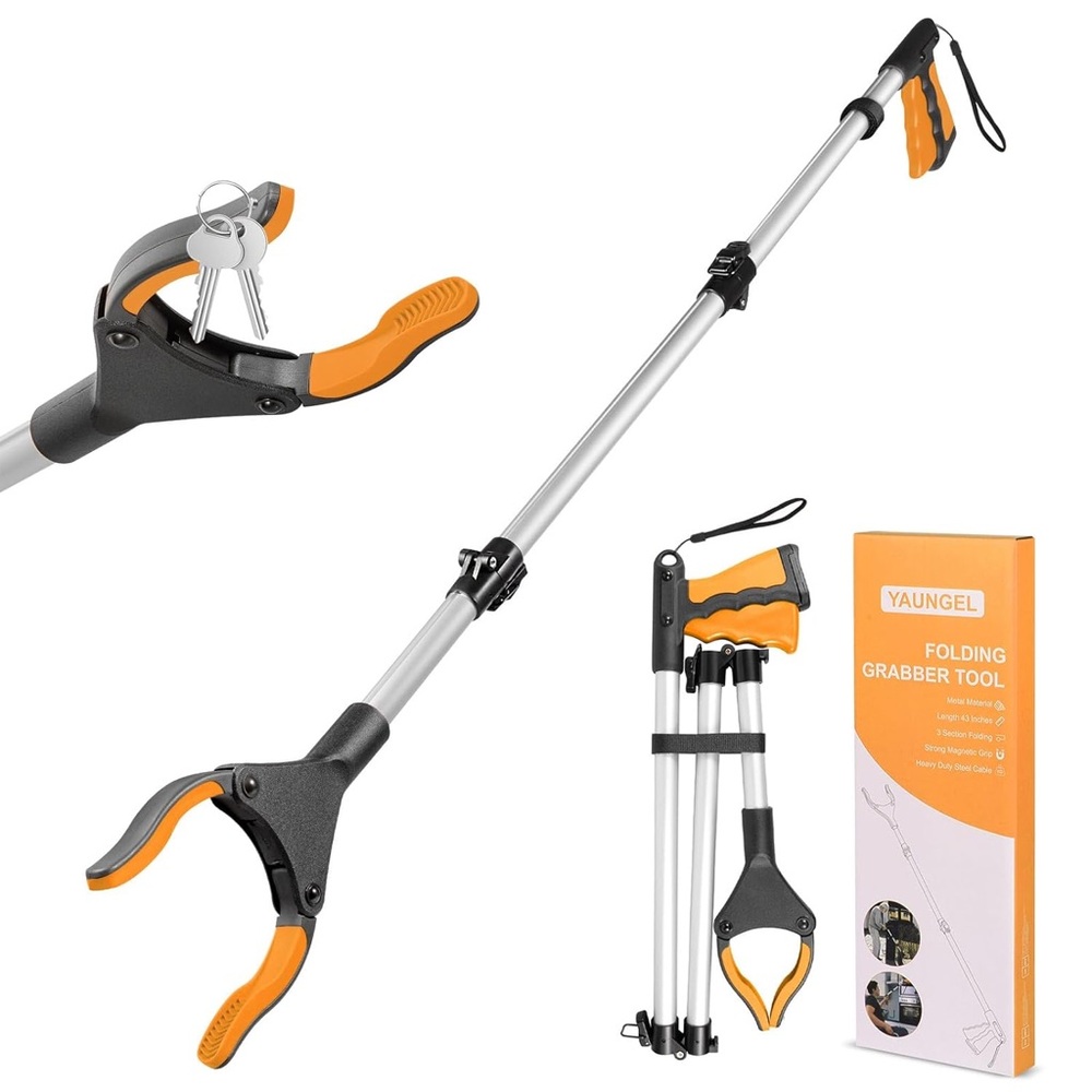 Folding Grabber Tool with Orange Accents